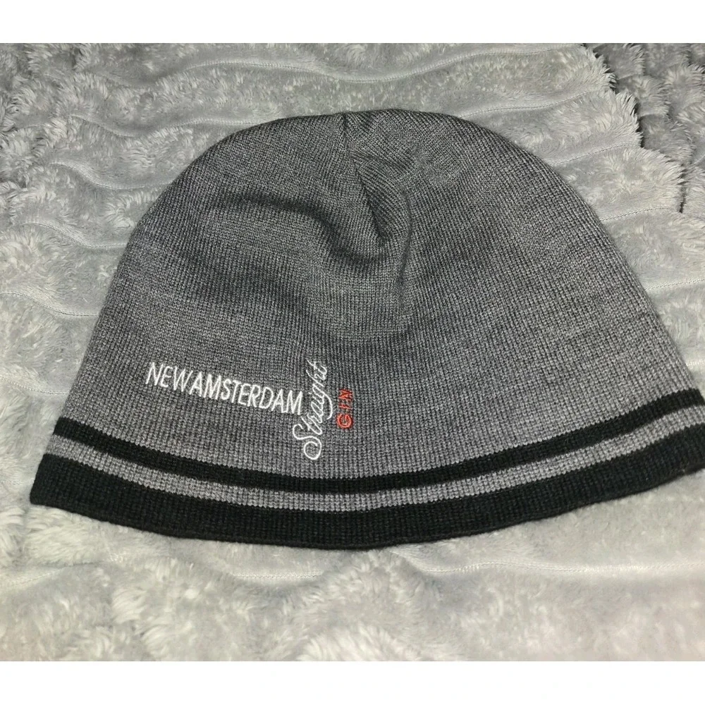 Port & Company New Amsterdam Gin Beanie Gray Black Knit Hat CP93 Striped